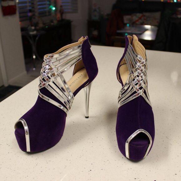 Suede Peep-Toe Platform Stiletto Heels Size 11 - Picture 9 of 13